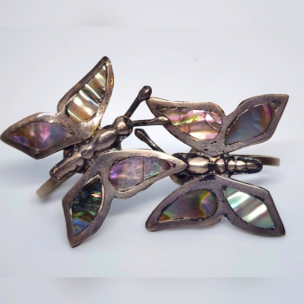 Abalone Alpaca Mexican Silver Earrings Vintage